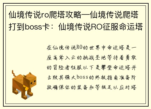 仙境传说ro爬塔攻略—仙境传说爬塔打到boss卡：仙境传说RO征服命运塔巅峰全攻略