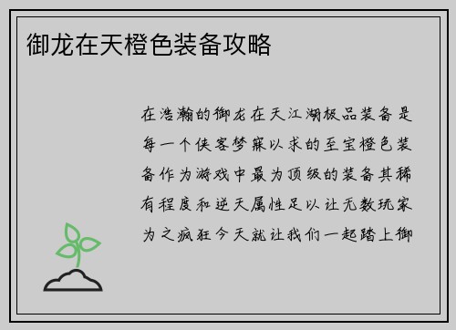 御龙在天橙色装备攻略